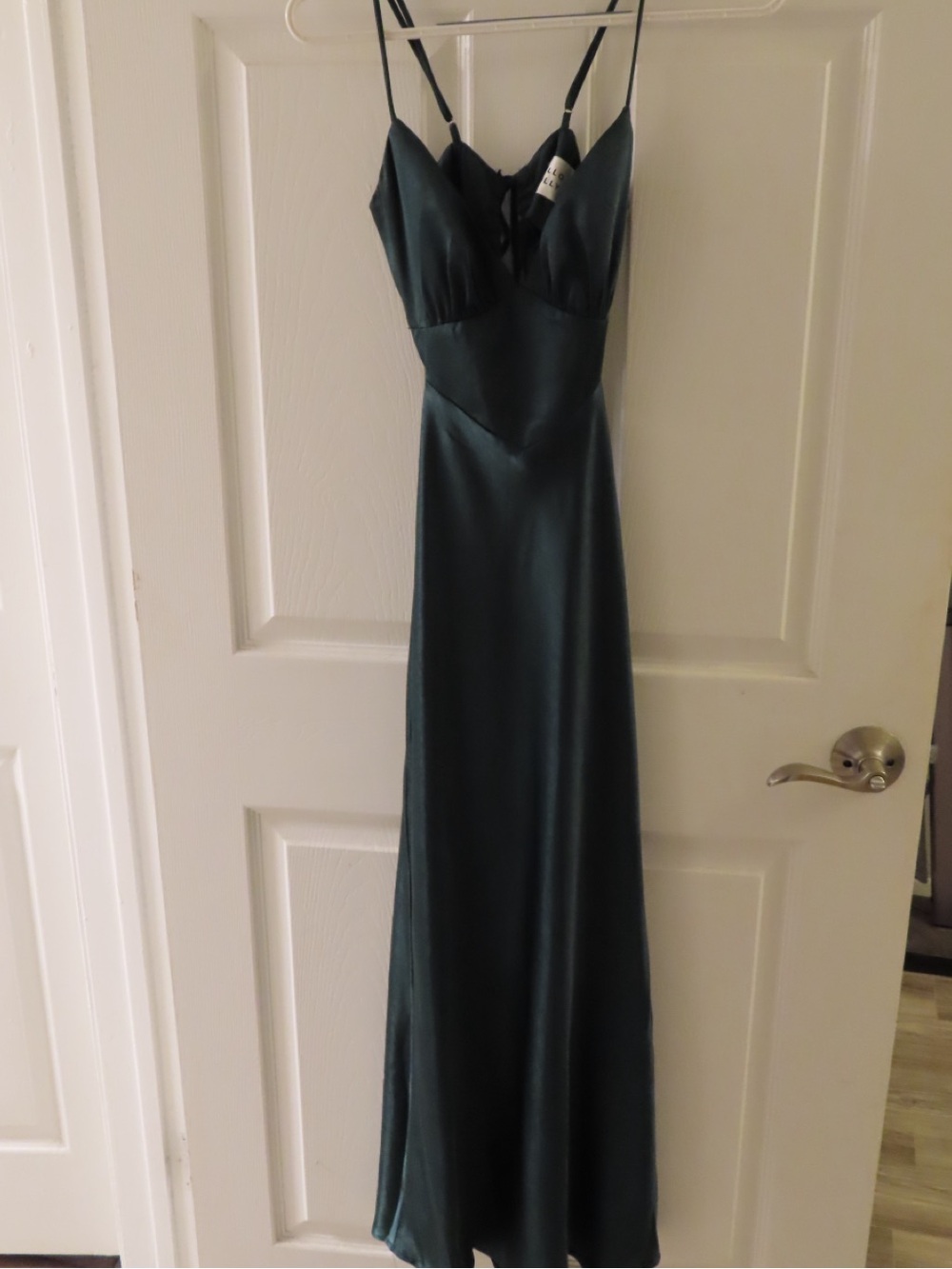 Hello Molly Always Sleek Satin Cutout Maxi Dress in Deep Green